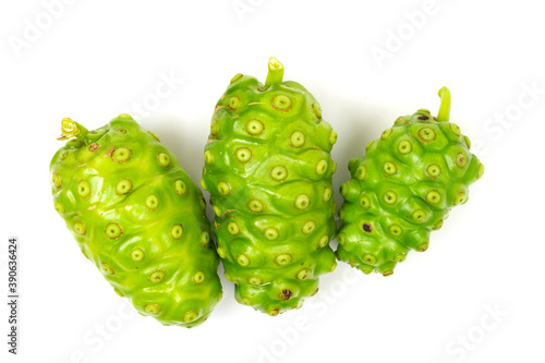 Noni or Morinda Citrifolia isolated on white background. Noni leaves are high nutrients and antioxidants.