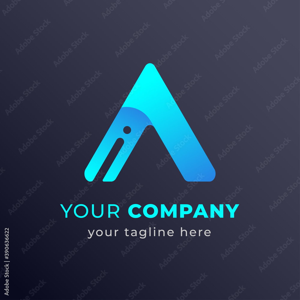 Letter A Blue Gradient Geometric Shape Digital. Vector Logo Design Template Element Letter A Blue Gradient Geometric Shape Digital. Vector Logo Design Template Element