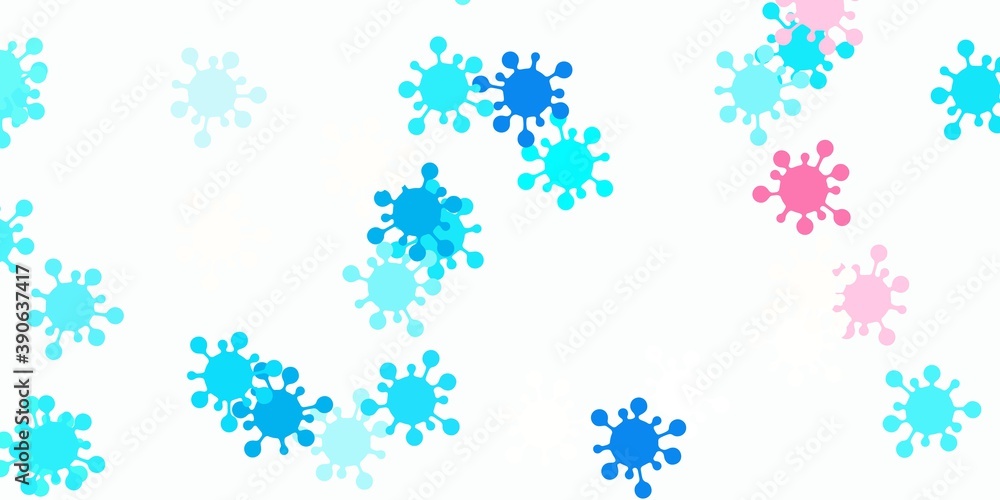 Light blue, red vector backdrop with virus symbols. Light blue, red vector backdrop with virus symbols.