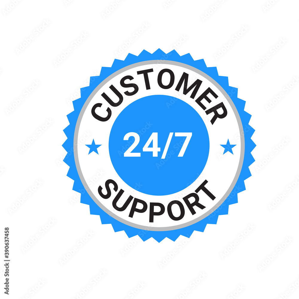 Customer support vector logo, 24/7 customer support,  customer services badge