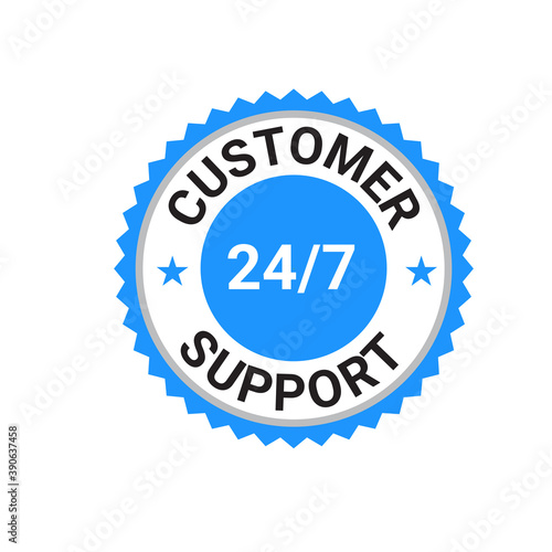 Customer support vector logo, 24/7 customer support,  customer services badge