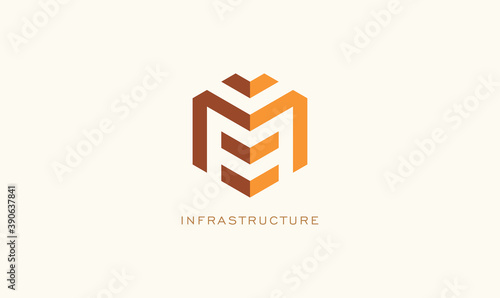 Letter M logo design. Concept for architecture urban city skyline Real Estate. Vector Illustration
