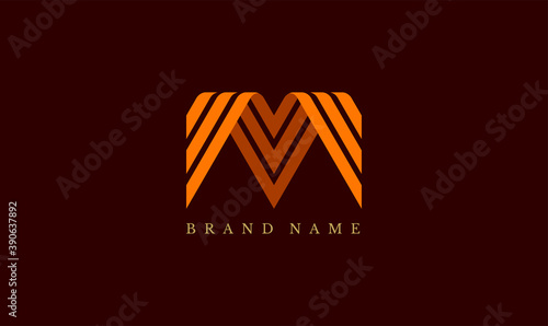 Abstract minimalistic logo letter M striped typography