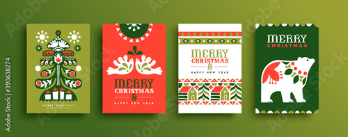 Merry Christmas scandinavian folk art card set