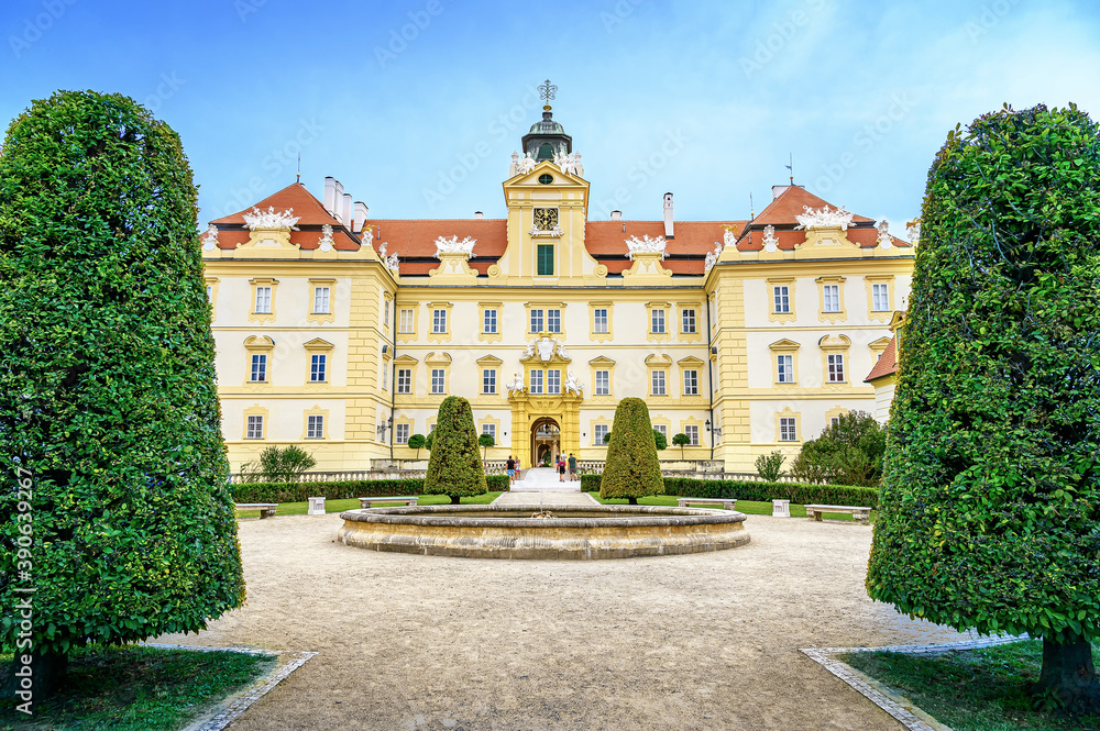 View of small garden in front of Valtice castle, UNESCO (Czech Republic)