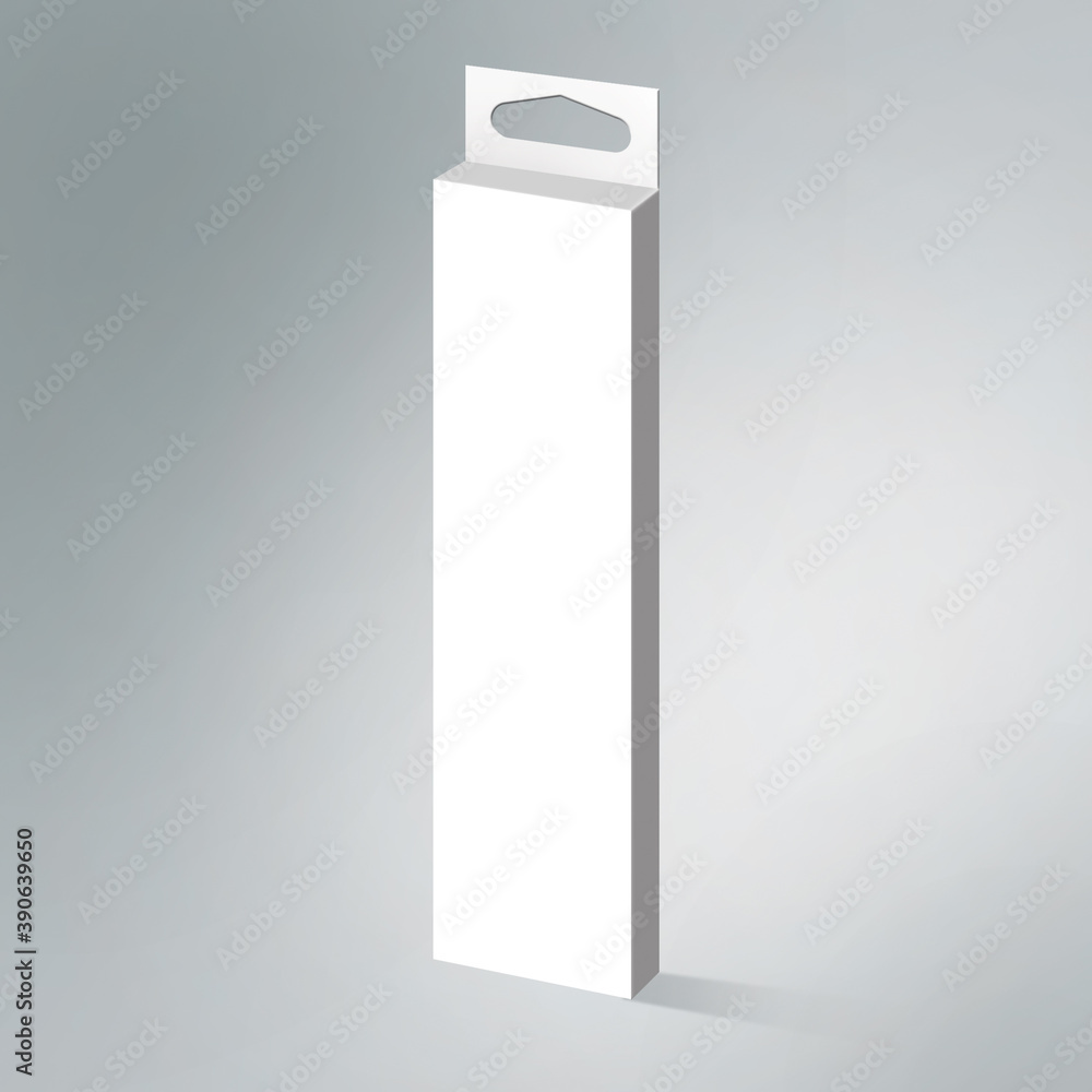 3D illustration and mock up of white hanging vertical box for any product 3D illustration and mock up of white hanging vertical box for any product
