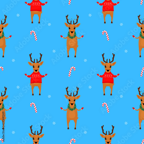 Christmas funny reindeer. New Year's seamless pattern