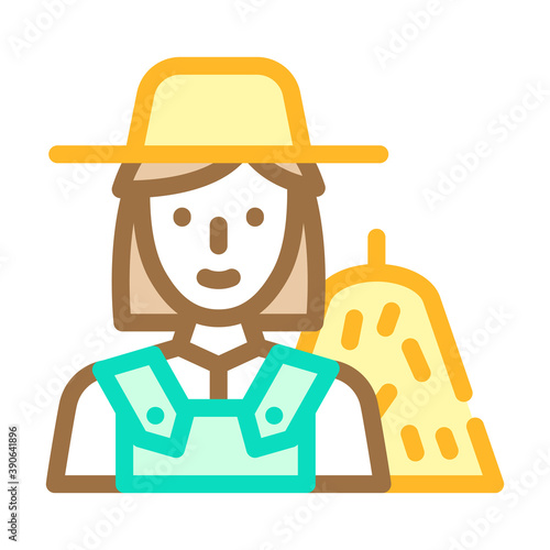 farmer woman job color icon vector illustration