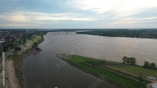 Wallpaper Mural Memphis Riverside, Tennessee USA. Drone Aerial View of Mississippi River Island in Summer Twilight Torontodigital.ca