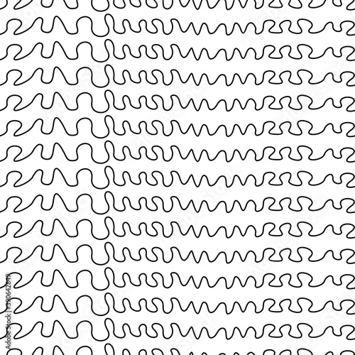 Curved lines seamless pattern. Jagged stripes ornament. Curves print. Striped background. Linear waves motif. Broken line shapes wallpaper. Wavy stripe figures. Ethnical textile print. Vector artwork