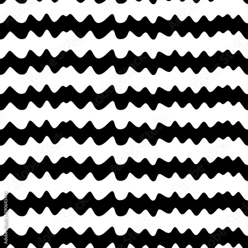 Jagged stripes seamless pattern. Curved lines ornament. Curves print. Striped background. Broken line shapes wallpaper. Linear waves motif. Wavy stripe figures. Ethnical textile print. Vector.