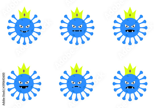 Bluie coronavirus vector cartoon set with different emotions isolated on blue background.