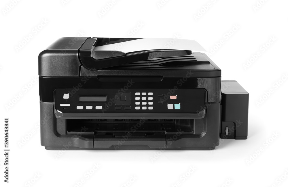 New modern multifunction printer isolated on white New modern multifunction printer isolated on white