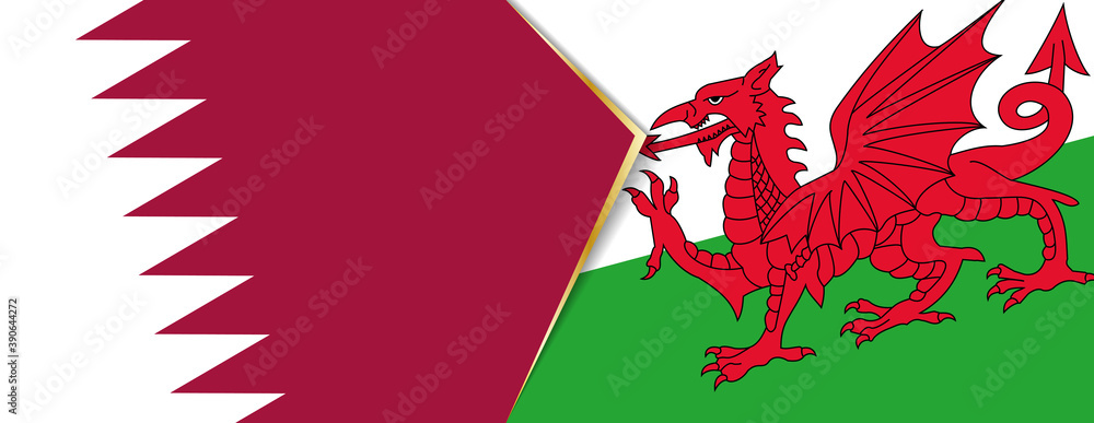 Qatar and Wales flags, two vector flags. Qatar and Wales flags, two vector flags.