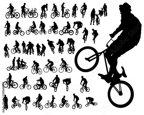 Young athlete on a bike for extreme stunts. Isolated silhouette on a white background