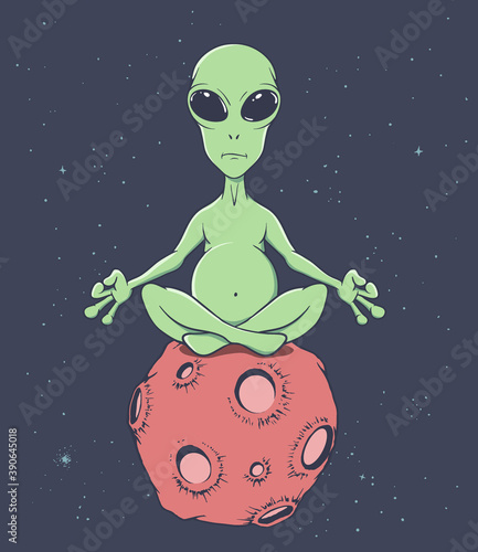 alien sits in the lotus position
