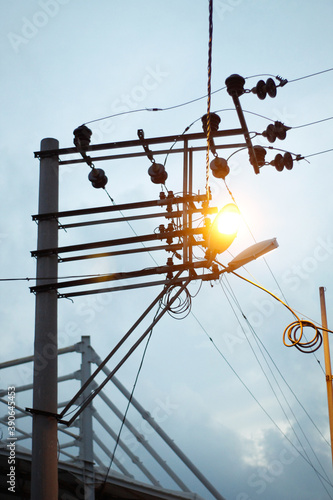 Street Power Lines Light Night