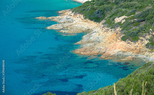 Panoramic view of the rocky coast with clear transparent blue water, near Ajaccio, Corsica, France © familie-eisenlohr.de