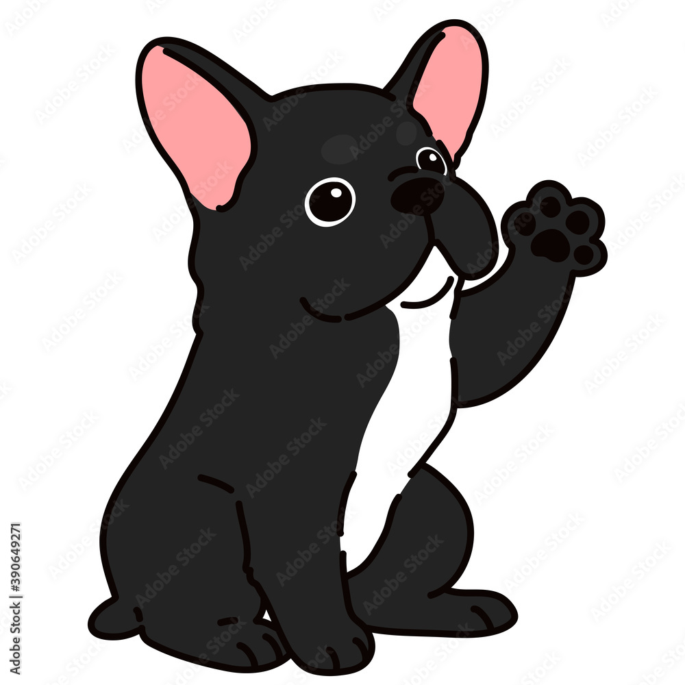 Outlined black colored French Bulldog sitting waving hand