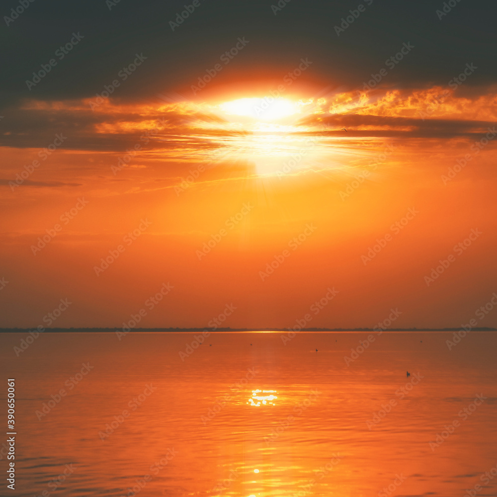 golden sunset over the calm sea