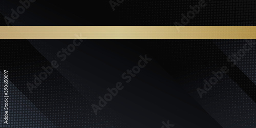 Modern abstract black background with gold line composition 