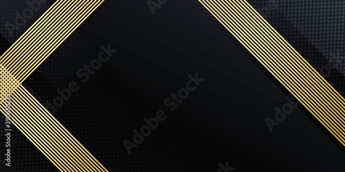 Modern abstract black background with gold line composition 