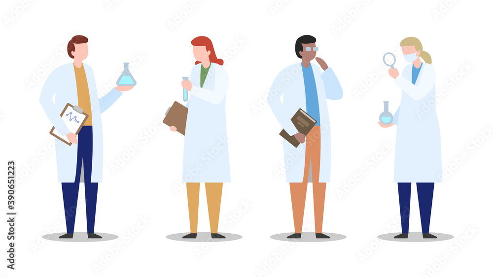 Flat Design Scientists vector illustration. People minimalist clean design