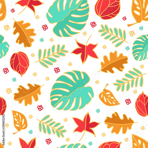 Seamless pattern with leaf monstera. Vector illustration. Design templates for greeting cards, home wallpapers, textiles and fabrics. © CilintikStudio