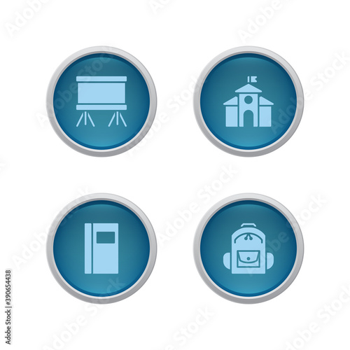 Button backpack, school, book and house icon. Vector color