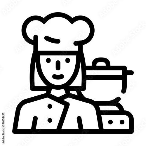cook woman job line icon vector illustration