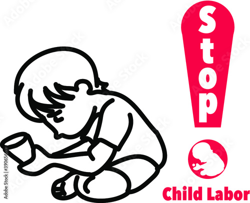 Hand drawn child poverty vector illustration.child beggar vector,sad child beggar,stop child labour