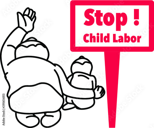 Hand drawn child poverty vector illustration.child beggar vector,sad child beggar,stop child labour