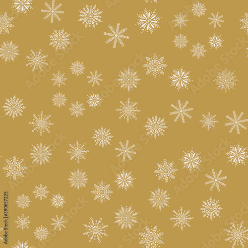 Winter Christmas vector repeat pattern with hand drawn snowflakes