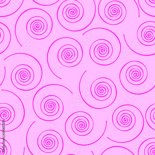 Seamless vector pattern with spiral lines on pink background. Simple trendy wallpaper texture for girls. Funky fashion textile.