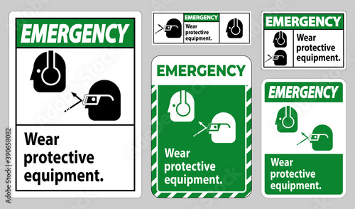 Emergency Sign Wear Protective Equipment with goggles and glasses graphics