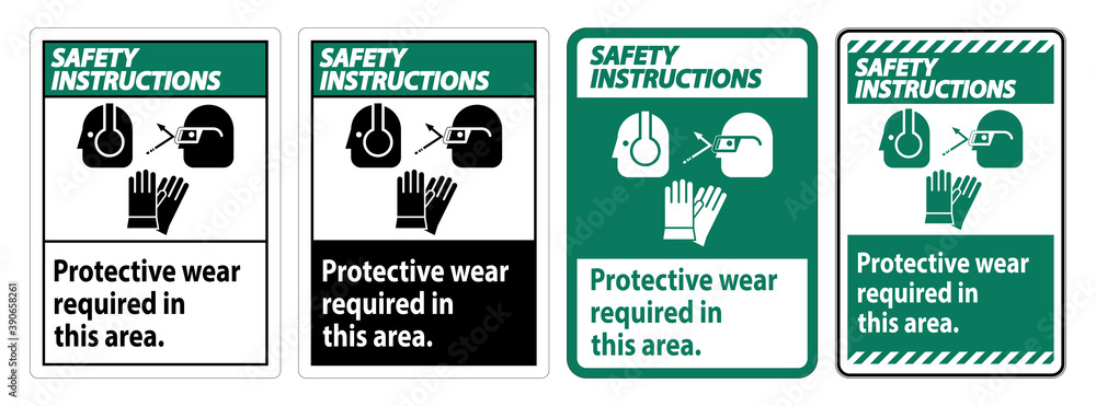 Naklejka Safety Instructions Sign Wear Protective Equipment In This Area With PPE Symbols