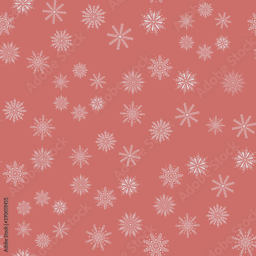 Winter and Christmas vector repeat pattern with hand drawn snowflakes