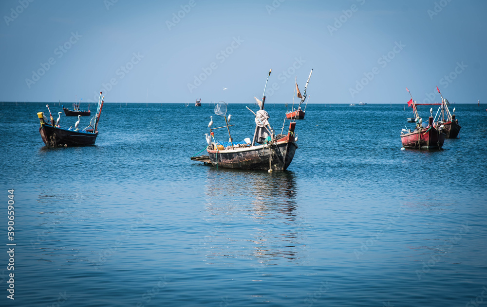 Local fishing boat port, Won Beach, Bang Saen District, Chonburi Province, Thailand Local fishing boat port, Won Beach, Bang Saen District, Chonburi Province, Thailand