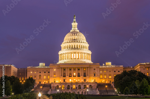 The Capitol Building lit up at night