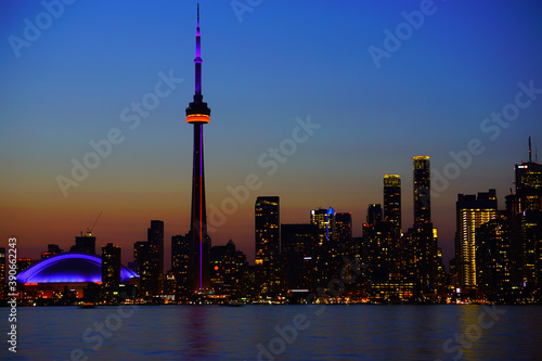 Toronto city panorama at twilight with vivid colors