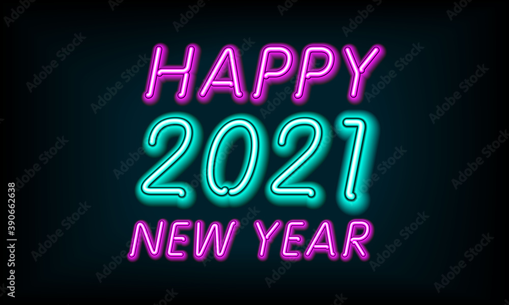 greeting card - neon letters Happy New Year 2021 on black background - vector illustration greeting card - neon letters Happy New Year 2021 on black background - vector illustration