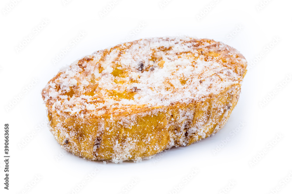 Dessert of bread known as golden slice, slice of lamb, french toast, Eggy bread, French toast, “Pain Perdu”. Isolated white background Dessert of bread known as golden slice, slice of lamb, french toast, Eggy bread, French toast, “Pain Perdu”. Isolated white background