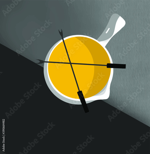 set of chocolate or cheese fondue on dark background
