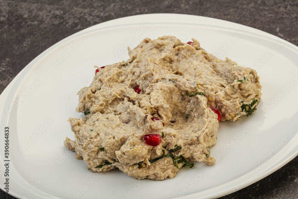 Vagan dietary cusine - mutabal with granet seeds Vagan dietary cusine - mutabal with granet seeds