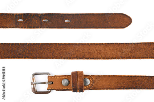 Canvas Print Old leather men's belt on a white background
