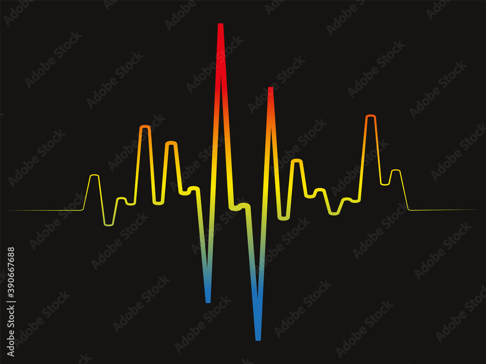 Rainbow pulse player logo. Colorful equalizer element on black background. Jpeg Sound Wave Illustration