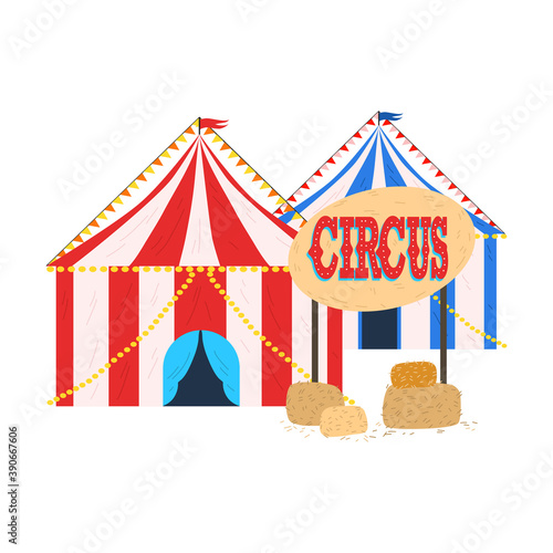 Colorful traditional decorated curkus tents and haystacks for animals