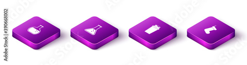 Set Isometric Test tube and flask, , Fitness shaker and Christmas sock icon. Vector.