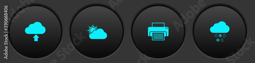 Set Cloud upload, Sun and cloud weather, Printer and with snow rain icon. Vector.