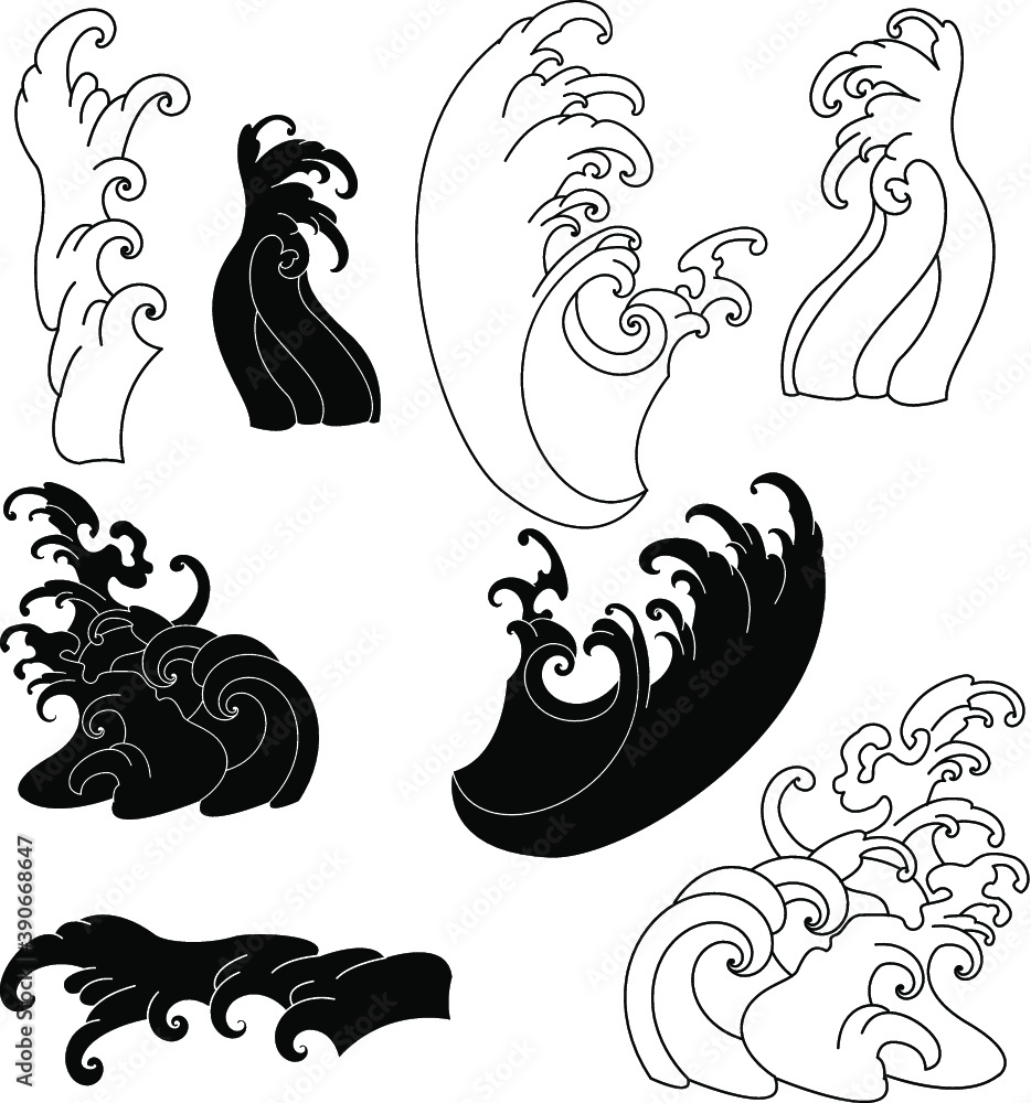 Chinese Or East Asian Dragon With Water Waves. Black And White Tattoo.  Vector Illustration Royalty Free SVG, Cliparts, Vectors, and Stock  Illustration. Image 142984631.